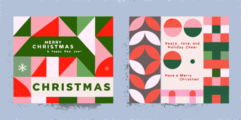 Two colorful geometric christmas card designs with festive greetings © Ramanath