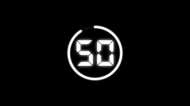 Countdown timer from 55 to 0 seconds real time. Modern flat design of countdown animation isolated on transparent background with alpha channel 55 Seconds Digital Countdown Timer Animation