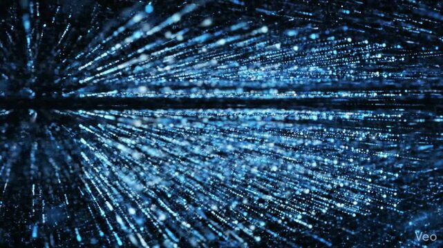 Futuristic blue digital grid background featuring glowing abstract dots forming complex network structure for artificial intelligence technology fintech cryptocurrency and blockchain concept