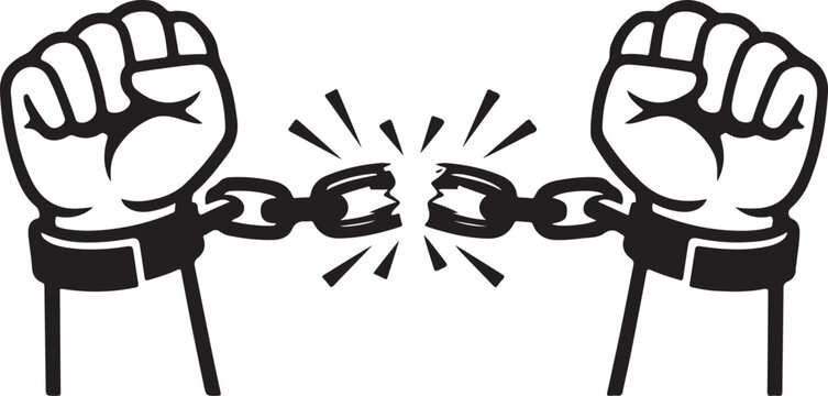 Broken Chain Freedom Icon &ndash; Handcuffs Release Liberty Line Art Illustration