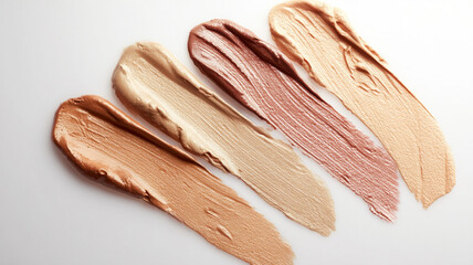 Swatching various shades of liquid foundation and makeup samples creating cosmetic skin tone color palette concepts
