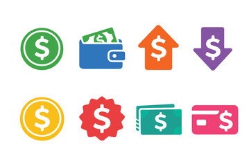 Fototapeta premium Colorful Flat Finance Icons Set Money Transfer Payment and Currency Symbols
