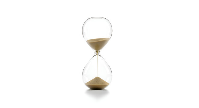 Hourglass with sand timer on white.