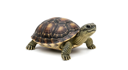 Fototapeta premium Small turtle figurine on white background.