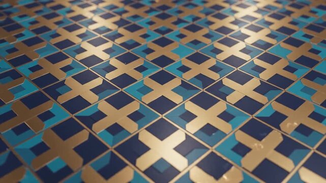 Elegant navy and gold geometric cross pattern tile background