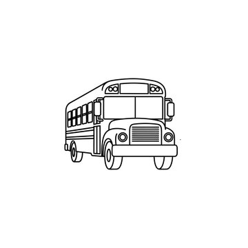 Vintage School Bus Illustration with Classic Design in Black and White