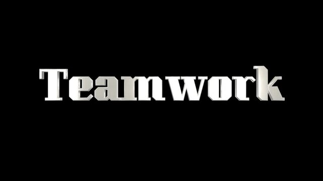 Animation of teamwork text on black background