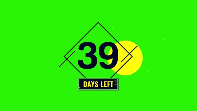 39 Days Left, Number thirty nine in a diamond shape with rectangle label on green screen background for graphic design  isolated
