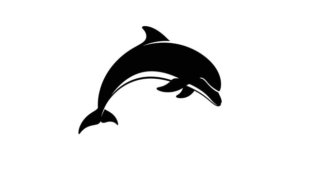 Black dolphin silhouette, swimming mammal icon, ocean animal symbol, vector graphic