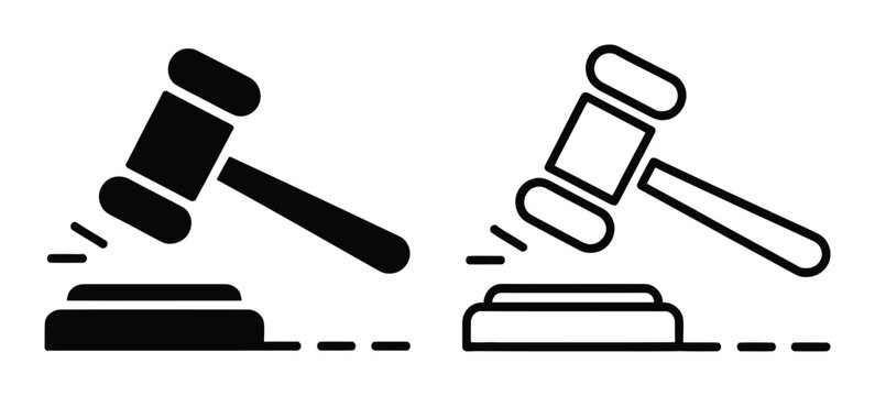 Two Gavel Solid Black and Outline Style for Legal and Auction Concepts