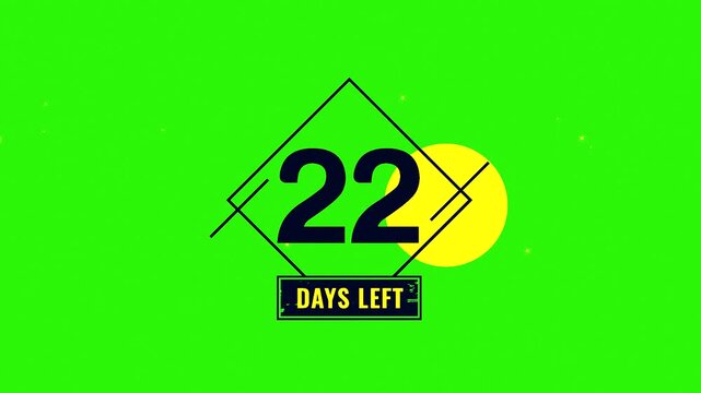 22 Days Left, Twenty two number in diamond shape with rectangle on green background