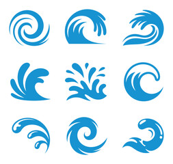 Fototapeta premium Collection of Blue Water Wave and Symbols