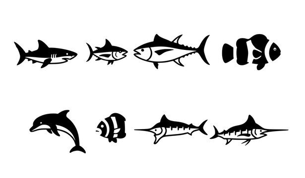 Ocean animal icons collection solid glyph vector set