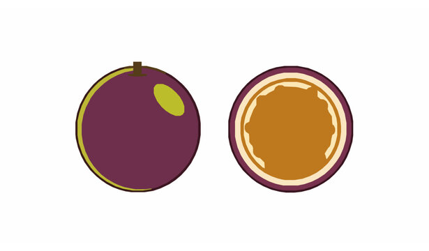 Passion fruit logo whole and sliced vector illustration