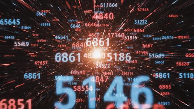 Abstract digital data explosion with glowing numbers