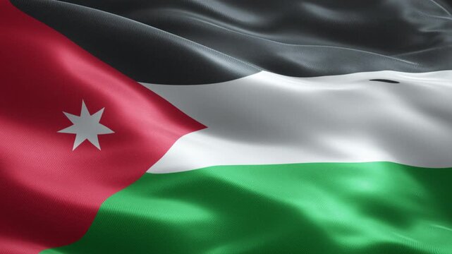 Jordan Flag Loop Animation with Red Triangle and Star, Seamless Cloth Motion