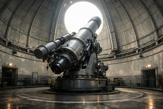 Historic Giant Telescope Inside a Vintage Observatory Dome