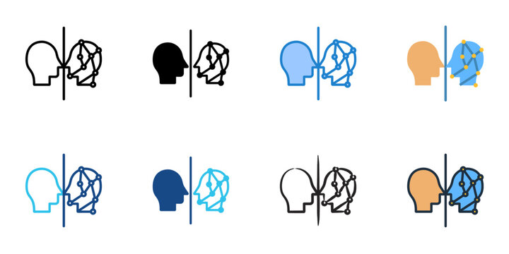 Digital twin icons set multiple style collection. Editable stroke 
