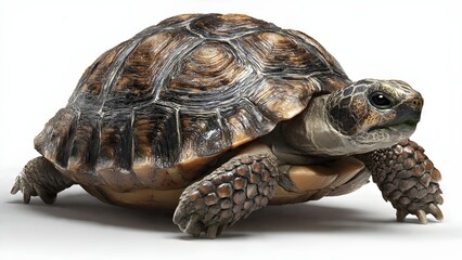 Obraz premium Detailed tortoise isolated on a clean white background, perfect for educational, zoology, and wildlife design use