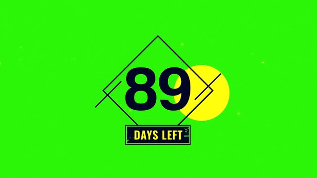 89 Days Left, Number eighty nine in black text inside diamond shape on green background with rectangle  simple graphic design element