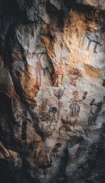 Ancient cave paintings reveal early humans animals and sacred symbols bathed in soft daylight glow