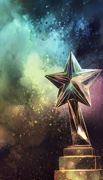 Elegant award illustration celebrates achievement with a glowing nebula inspired artistic background