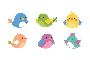 Fototapeta premium Cute colorful birds collection set flat vector little bird characters for kids design