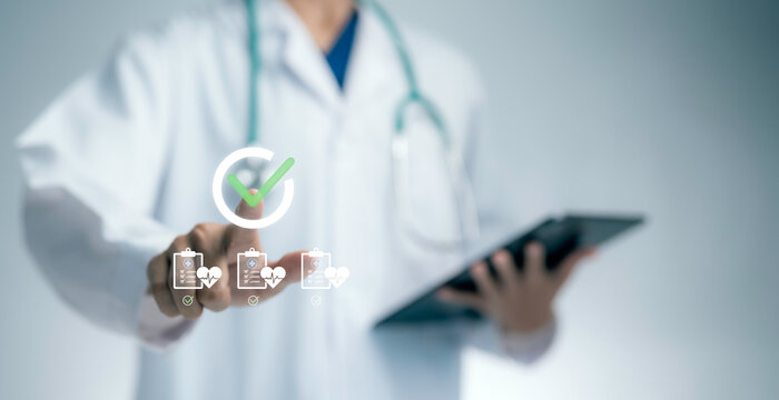 Digital healthcare checklist medical interface doctor using stylus patient verification quality assurance clinical workflow monitoring smart clinic health data technology telemedicine care