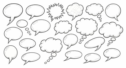 Fototapeta premium Collection of Hand-Drawn Comic Speech Bubbles with Various Shapes and Styles