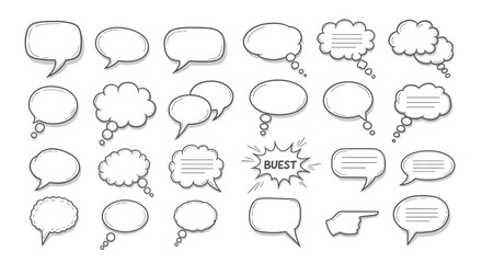 Fototapeta premium Collection of Hand-Drawn Speech Bubbles in Various Shapes and Styles