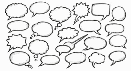 Fototapeta premium Hand-drawn Speech Bubbles Collection: Various Shapes and Styles, Comic Book Elements
