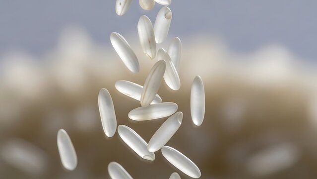 Falling long grain rice, abstract culinary backdrop of pure nourishment