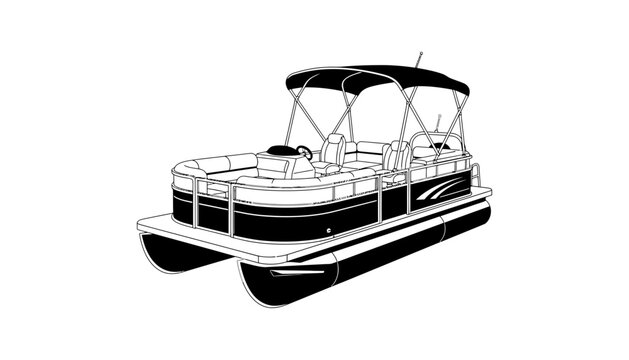 A boat pontoon vector illustration with a canopy and seats