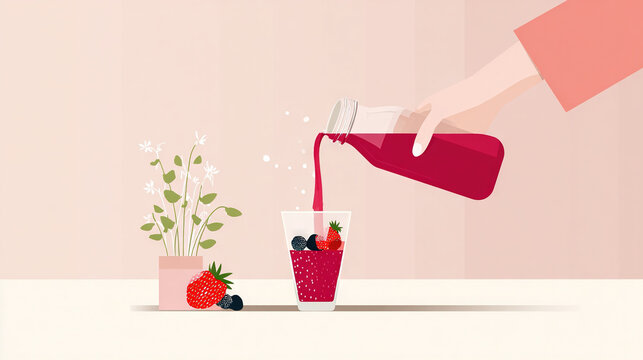 Person pouring fresh fruit drink into a glass