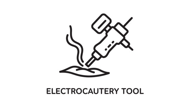 Clean line art icon illustrating an electrocautery tool creating a precise surgical incision. Ideal for medical technology, surgical procedures, and healthcare-related content.