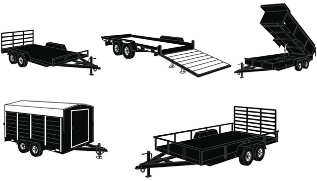 Trailer vector silhouettes for transportation and logistics illustrations