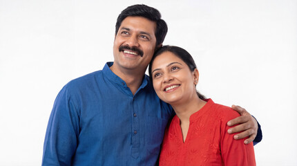 Obraz premium young indian couple standing together on white background