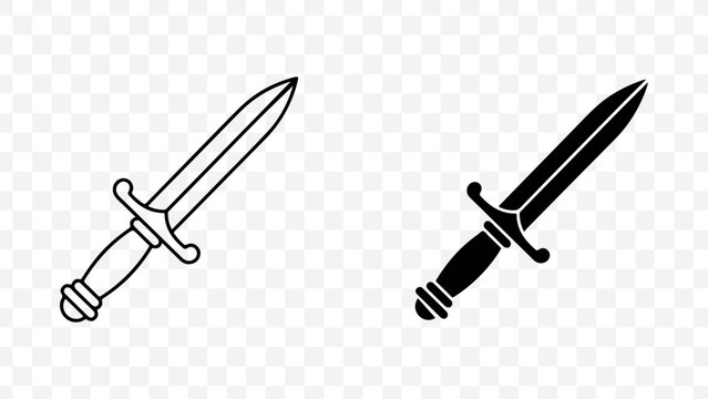 minimalist dagger icons in line and solid black for design and editorial use isolated on Transparent Background