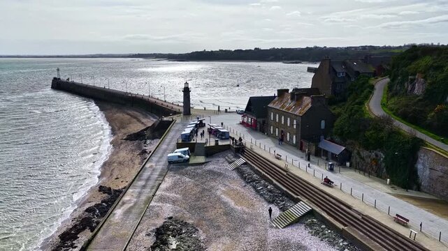 Aerial view of the pier at Cale de l'Epi in Cancale near the fishing port.