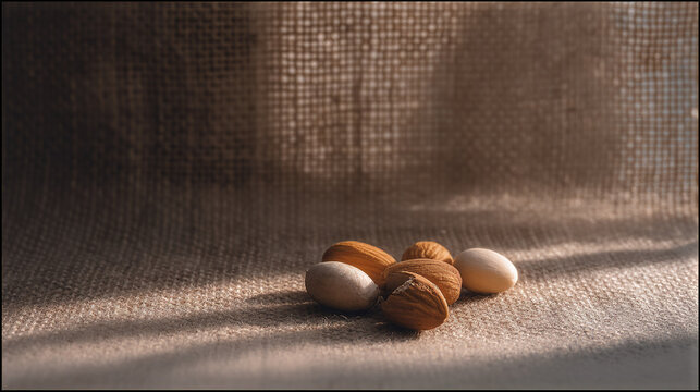 Assorted Nuts on Textured Fabric with Soft Light