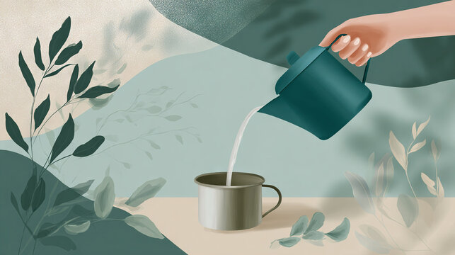Person Pouring Tea from Kettle into Cup