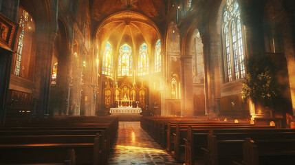 Fototapeta premium antique, arch, christian, corridor, hall, inside, carved, floor, gothic, interior