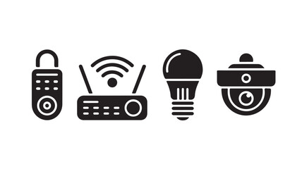 Smart Home Automation Icons Featuring Security Camera WiFi Router Smart Lock and Light Bulb for IoT and Connected House Technology Interface