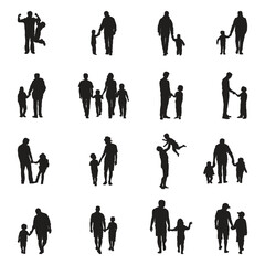 Fototapeta premium Family Silhouettes Parents and Children in Various Poses