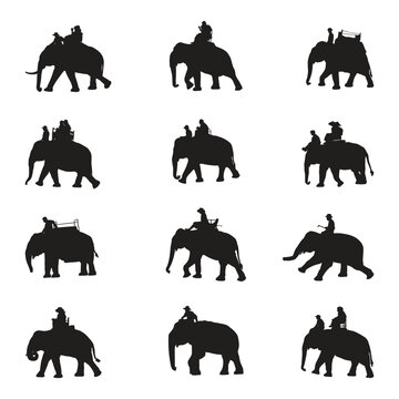 Majestic elephant and mahout silhouettes a diverse collection for design projects