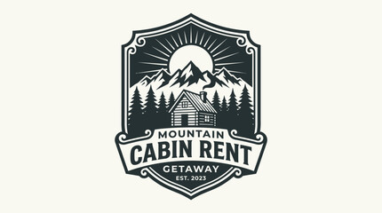 Fototapeta premium Mountain Cabin Rent Getaway Logo Design - Nature Retreat and Relaxation.