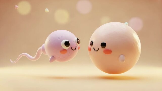Two happy cartoon sperm characters looking at each other