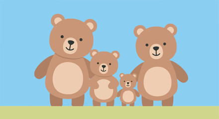 Adorable bear family standing in grassy field under blue sky eps 10 © md