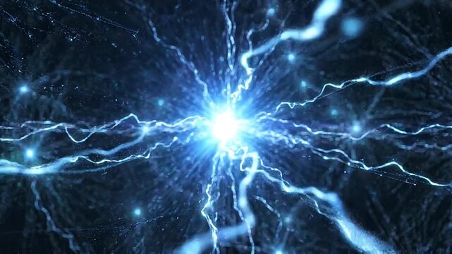 Futuristic Blue Digital Neural Network Visualization with Flowing Light Connections
