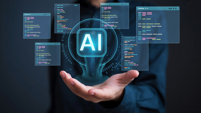 Artificial intelligence ai concept with coding and programming data